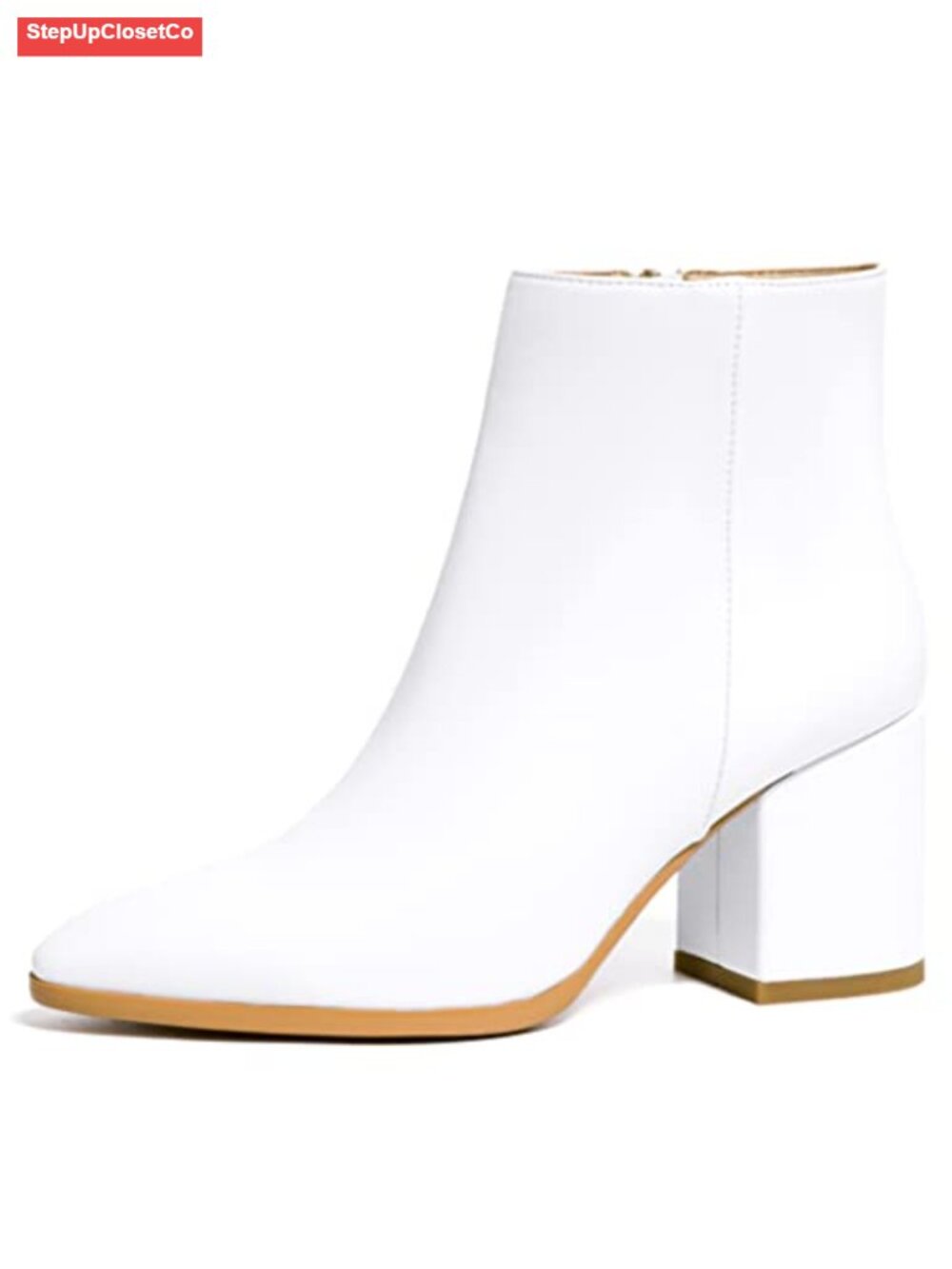 IDIFU Women Ankle Boots Low Chunky Heel Pointed Toe Side Zipper 3 Inch